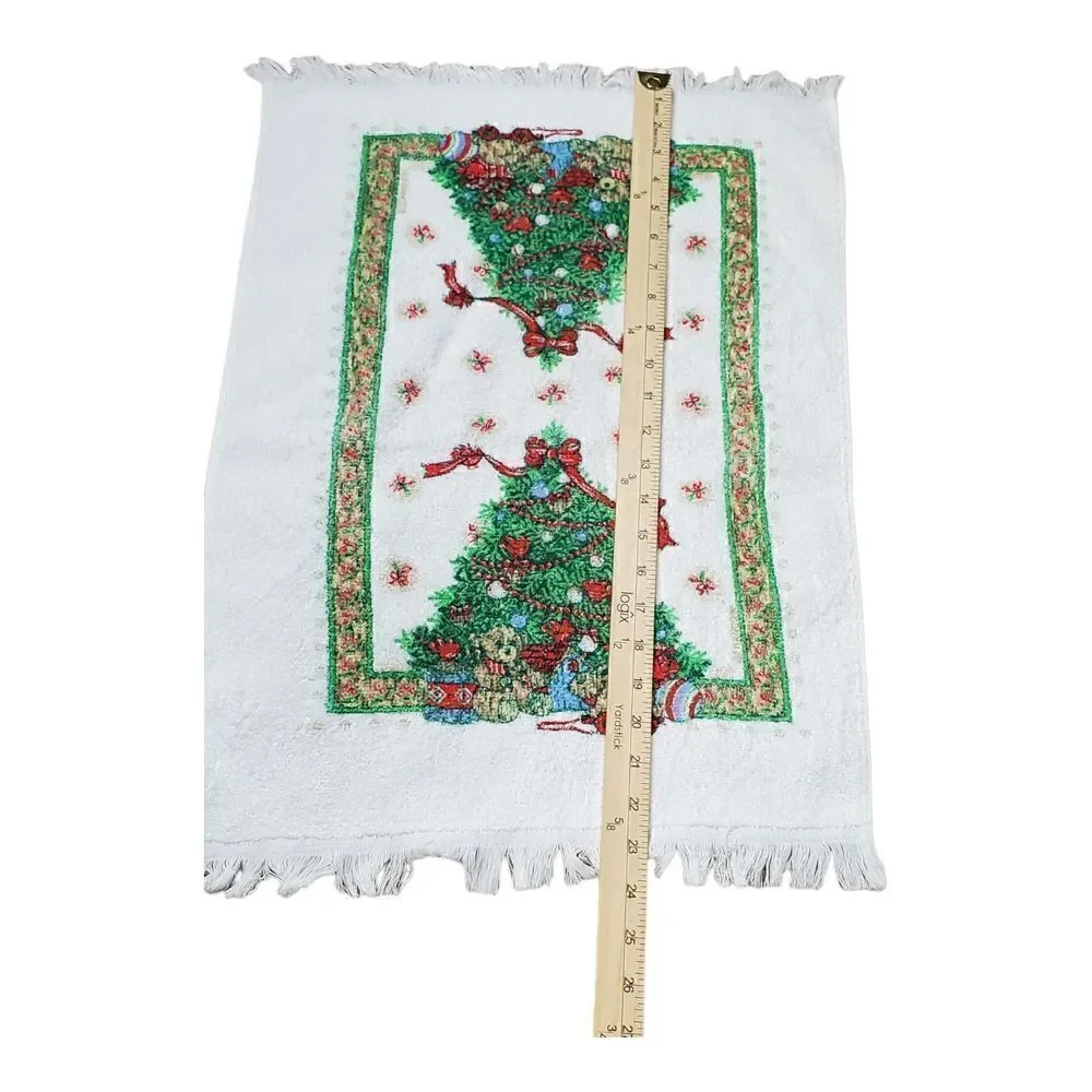 Cannon Kitchen Dish Tea Towl Christmas Tree Cream Fringe Holiday Winter Vintage